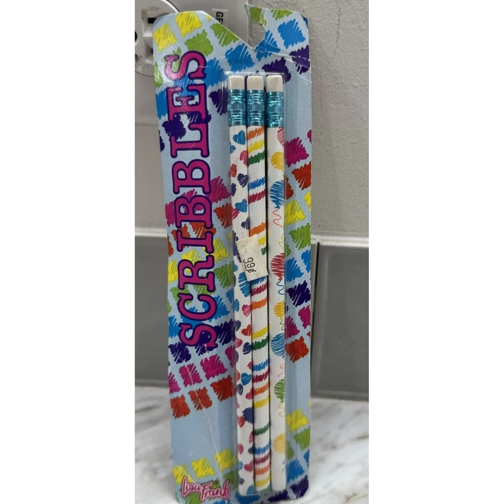 Lisa Frank Scribbles Designer Pencil Collection Set Pack‎ Vintage 1989 Made USA